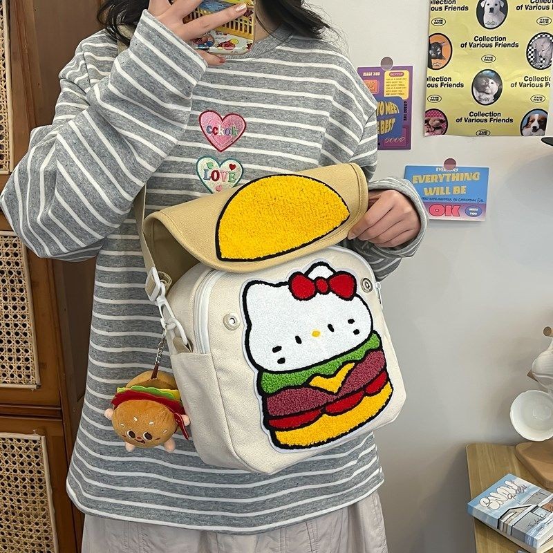 ✅熱銷爆品✅原創漢堡凱蒂貓雙肩包可愛卡通背包迷你書包校園斜挎包女生單肩包