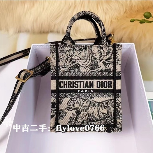 『二手』Dior 迪奧 BOOK TOTE mini老虎刺繡手機包/手提包/肩背包/斜跨包 S5555CTDT