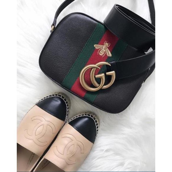 二手現貨 Gucci 412008 crossbody leather bag 綠紅綠繡蜜蜂斜背包 黑 現貨