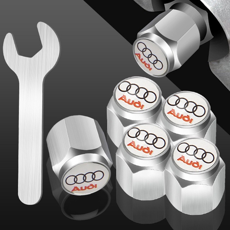 4 件鑰匙扣帶迷你扳手車輪輪胎氣門嘴蓋適用於奧迪 S3 S4 S5 S6 S7 S8 RS3 RS4 RS5 RS6 R