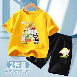 【臺灣出貨】蛋仔派對衣服 蛋仔短袖套裝 2024新款 夏季 兒童純棉T恤 洋氣上衣 男童短袖套裝 兒童兩件套