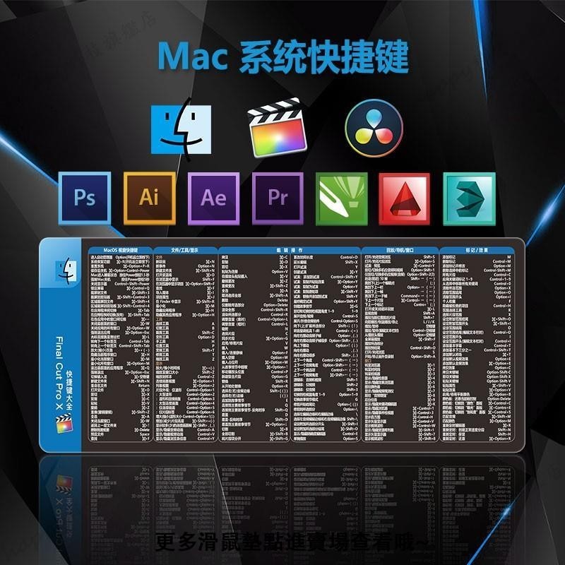 happy🎐Office蘋果電腦桌墊專用辦公fcpx設計師超大mac快捷鍵大全滑鼠墊素色