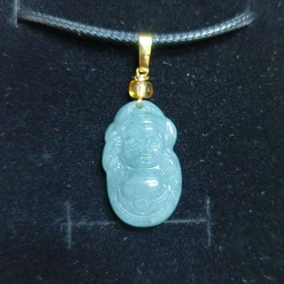 玉貴人…天然冰糯種小財神爺藍綠翡翠玉墜項鍊，特價