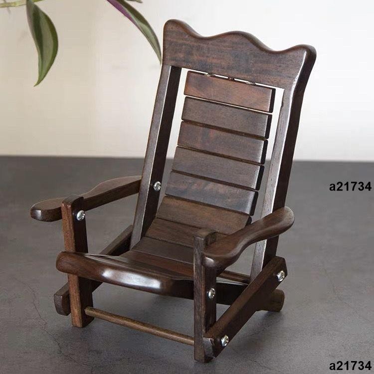 超低價🔥實木手機支架桌面可摺疊手工創意花梨木小椅子酸枝躺椅中式小擺件
