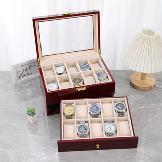 實木錶盒 木質手錶盒 木質手錶收納盒 手錶收納盒 紅實木鋼琴烤漆抽屜式手錶盒 高檔複古風收藏錶盒