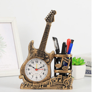 🔥精品優選🔥 創意複古吉他鬧鍾 學生帶筆筒時鐘 超大聲鬧鈴 鬧鐘 時鐘 鐘錶 桌麵鬧鐘 小擺件禮物