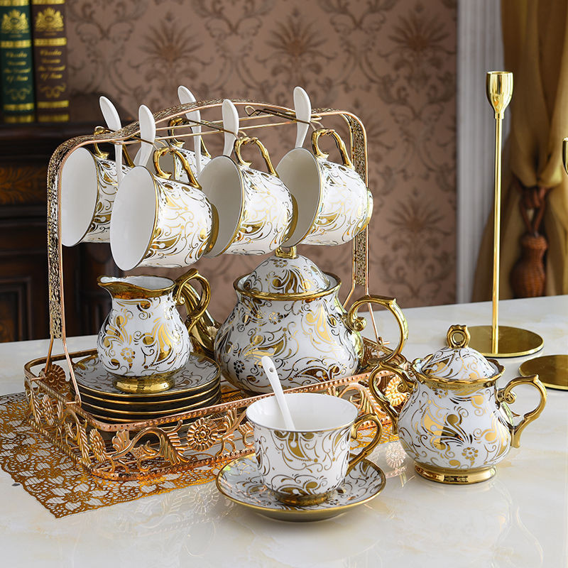 馬克杯禮盒組 下午茶杯盤組 法式復古馬克杯組 傢用陶瓷咖啡杯組 高檔精緻下午茶具 16件套裝歐式陶瓷茶具金邊咖啡具英式傢