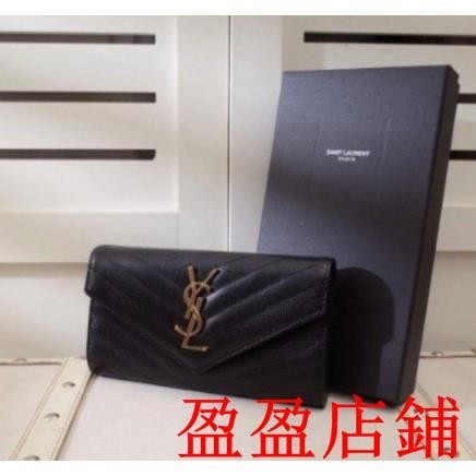 盈盈二手/YSL 聖羅蘭 Saint Laurent 372264 女士錢夾壓花 經典V字紋 信封式長夾 皮夾 錢包