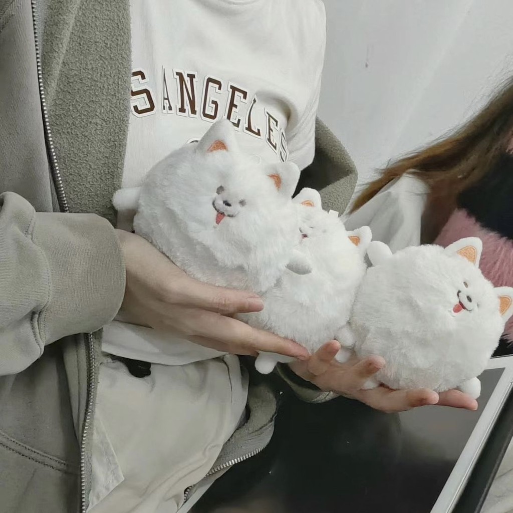 【臺灣寄出 限時下殺】可愛奶油耶耶薩摩耶吱吱叫毛絨公仔創意玩偶鑰匙扣學生書包包掛件