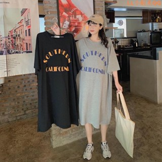 【熱賣新品】胖mm夏季女長裙子150公斤新款寬松t恤裙大碼中長款遮肚連衣裙100公斤大碼睡裙大碼睡衣女大尺碼裙子
