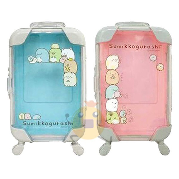 日本 SAN-X 角落生物 行李箱造型 迷你公仔收納盒 藍色/粉色 兩款供選