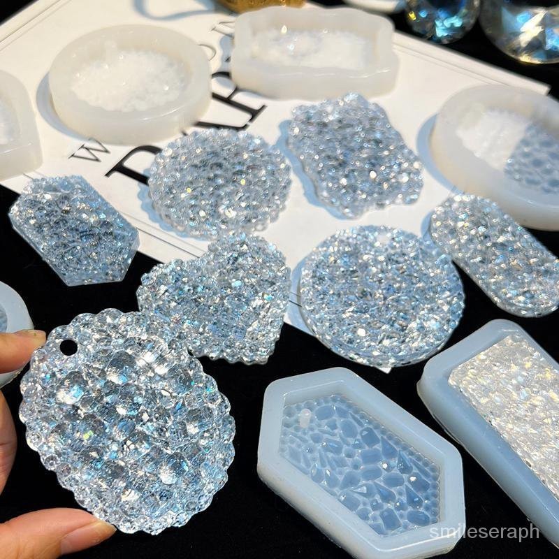 DIY硅膠模具 鏡麵鑽石掛牌 愛心橢圓 長方 水晶滴膠車載掛件模具 石膏模具