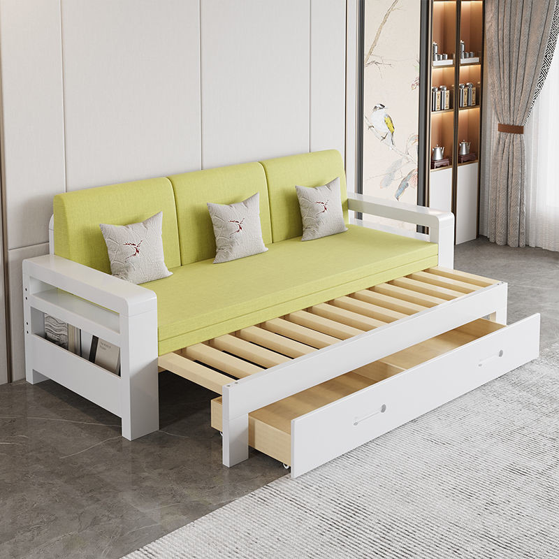 限時熱賣 可伸縮沙發床 簡約實木沙發床小戶型可伸縮1.5米1.2推拉坐臥兩用儲物1.8松木床沙發床架 單人沙發 雙人沙發
