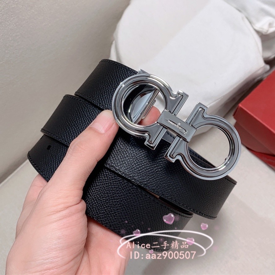 Salvatore Ferragamo 菲拉格慕 壓紋 按扣 3.5CM 皮帶 腰帶 男款 #實拍