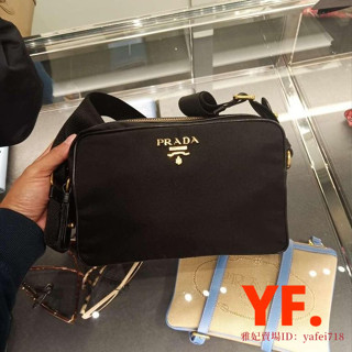 【雅妃精品】PRADA 普拉達 1BH089 黑色尼龍金 LOGO 相機包 斜背包 肩背包 斜挎包 免運