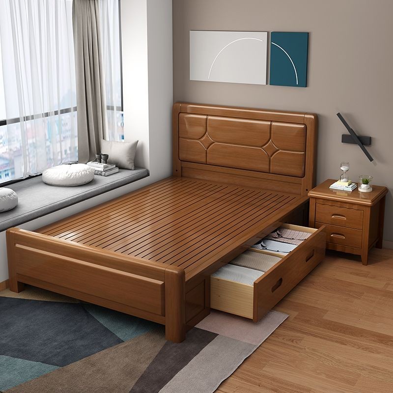 全實木1米單人床 床 床架 小戶型單人床 成人中老年床 收納儲物床 單人床 雙人床 實木床 臥室床架
