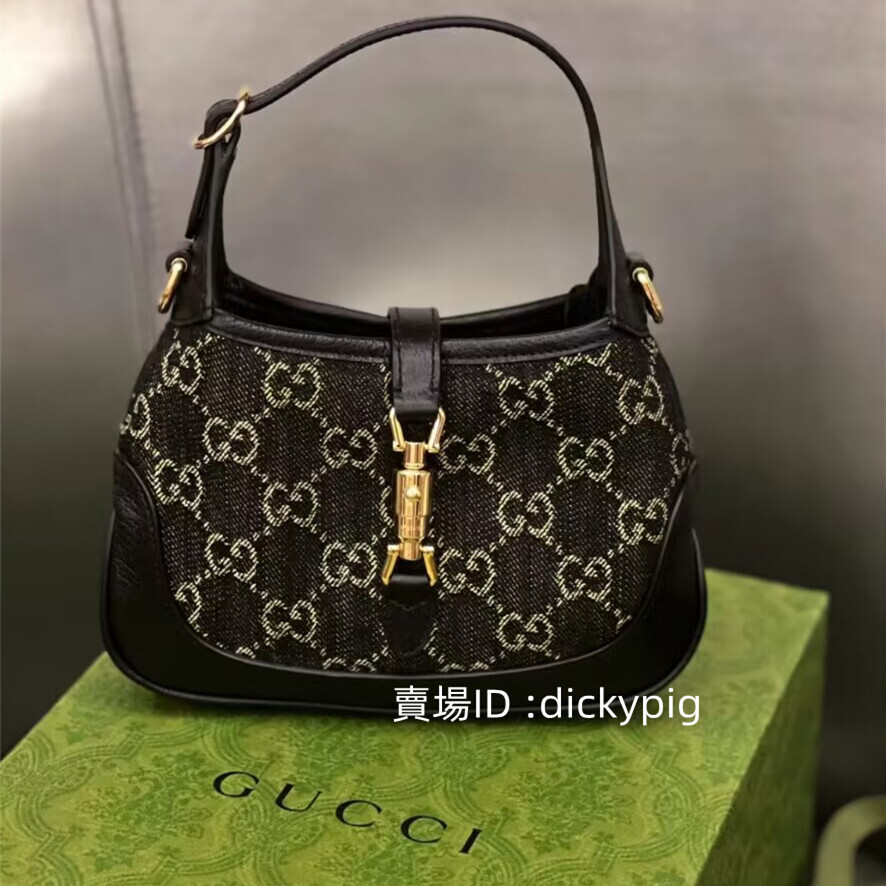 二手 GUCCI Jackie 1961繫列迷妳肩背包 單肩包 斜挎包 685127 古馳黑丹寧手提包