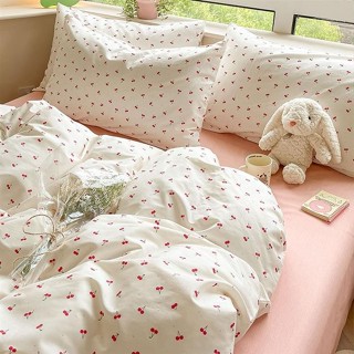 【免運發貨】櫻桃🍒 點點 粉色 素色床包 可愛 純棉 簡約 床罩 床包 四件套 雙人床包 加大雙人 單人床包
