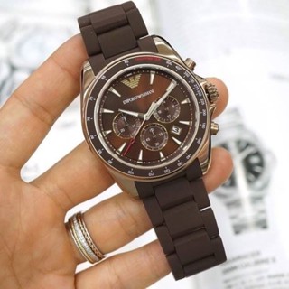 Emporio Armani ar6099 三眼 計時 咖啡色 玫瑰金 男錶 手錶 大錶盤 矽膠 AR ar錶
