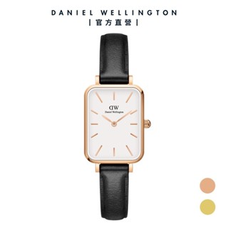【Daniel Wellington】DW 手錶 Quadro 20X26 經典黑真皮皮革小方錶 玫瑰金/香檳金
