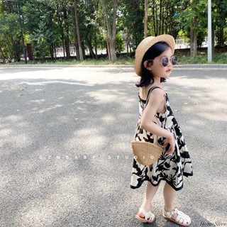 韓國ins童裝 女童洋裝夏裝新款兒童塗鴉時尚花朵公主吊帶裙寶寶洋氣裙子大童 Daisy