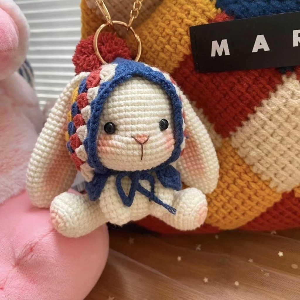 臺灣熱銷⭐祖母格垂耳兔diy手工編織玩偶鈎織diy材料包針織兔子娃娃可愛掛件