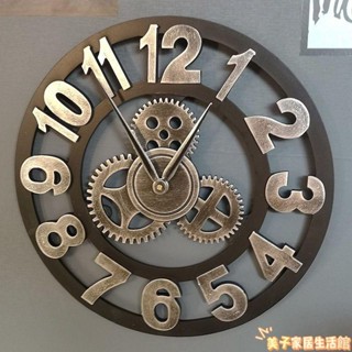 靜音時鐘 掛鐘 掛牆鐘 大鐘面 時鐘 免打孔 DIY鐘錶 美式復古掛鐘工業風羅馬數字掛鐘復古時鐘掛墻客廳LOFT齒輪創意