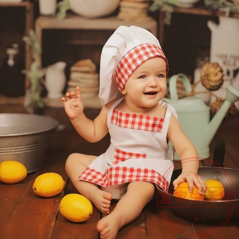 寶寶攝影廚師服裝男女款式拍照造型衣服廚師圍裙錶演服兒童演出服