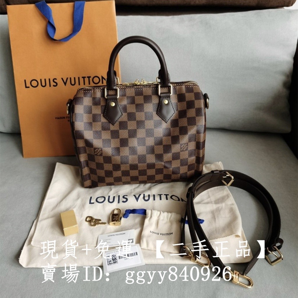 LV 路易威登 Speedy25 肩帶款 棋盤格枕頭包 手提包 肩背包 斜背包 N41368