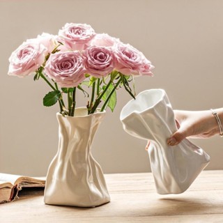 花瓶 花器 玻璃花瓶 小花瓶 透明花瓶 插花花器 居家裝飾 陶瓷花瓶ins風擺件宿舍桌面玫瑰花插花精緻奶油白色辦公室花瓶