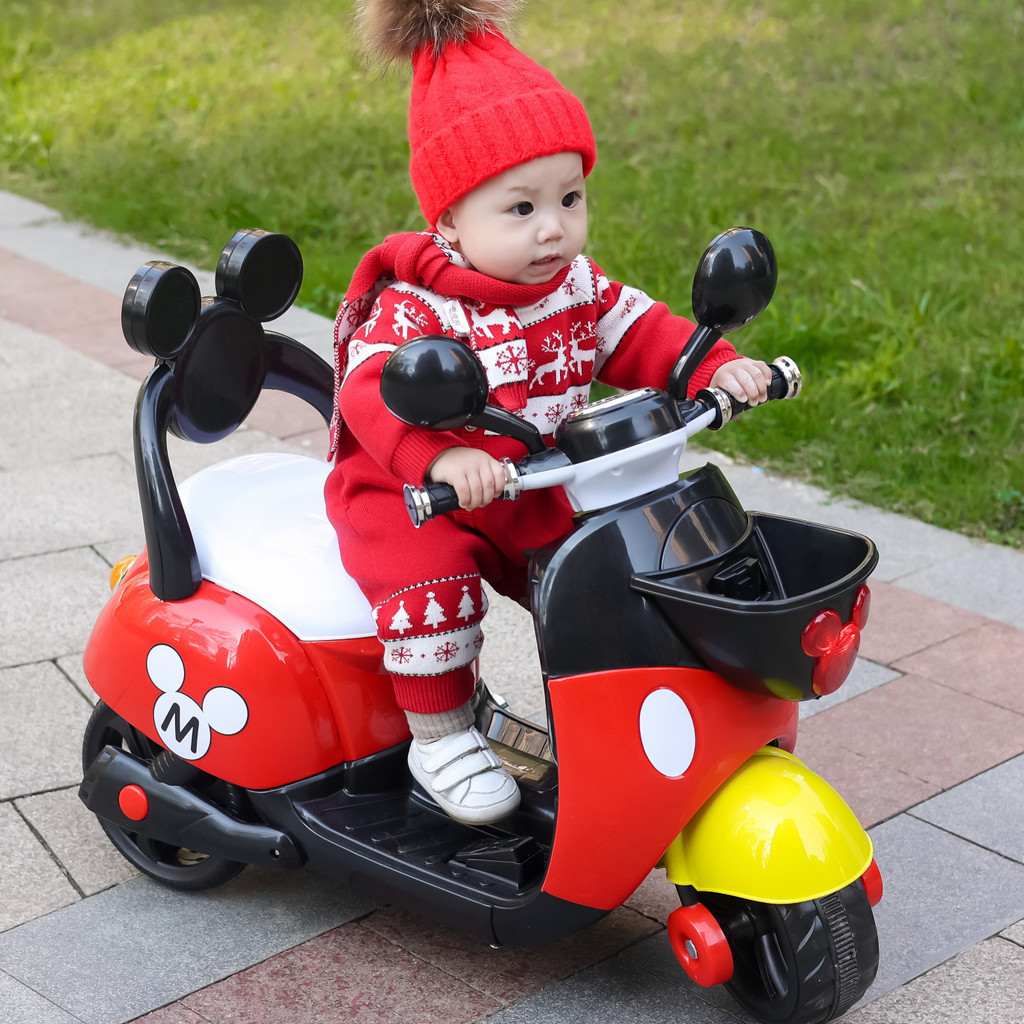 台灣出貨 免運 兒童三輪車 兒童摩托車 兒童電動摩托車  兒童生日禮物 寶寶可充電雙驅遙控玩具車可坐米奇 兒童電動車