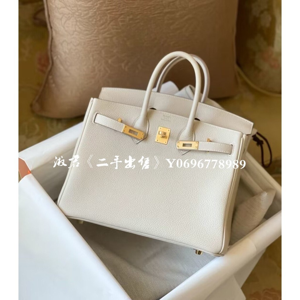 二手出售 HERMES 愛馬仕 Birkin 25 奶昔白金釦 手提包 鉑金包