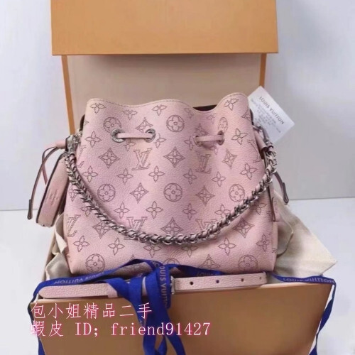 現貨二手 LV 路易威登 M57068 BELLA Monogram 鏤花牛皮水桶包 粉色手提包 肩背包 免運