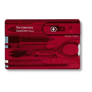 【Victorinox 瑞士維氏】瑞士刀 SWISS CARD CLASSIC瑞士卡 10用-透紅(0.7100.T) 墊腳石購物網