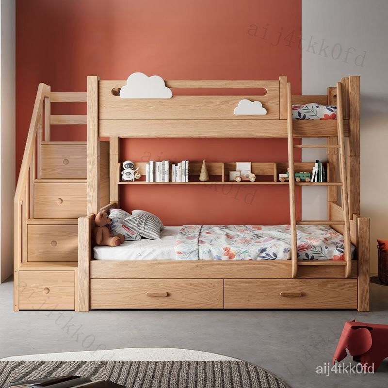 全實木上下床櫸木交錯式雙層床組閤多功能高低子母床上下鋪兒童床