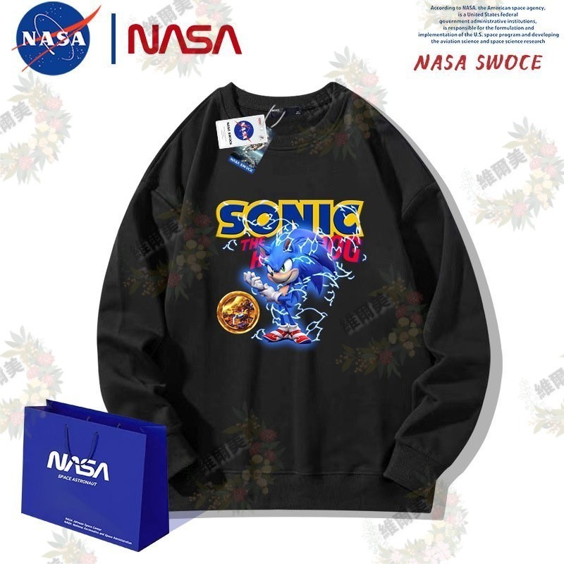 NASA聯名 現貨 🔥刺蝟索尼剋圓領衛衣男女春秋青年潮牌Sonic寬鬆外套上衣 大口袋 高領帽T 棉衛衣