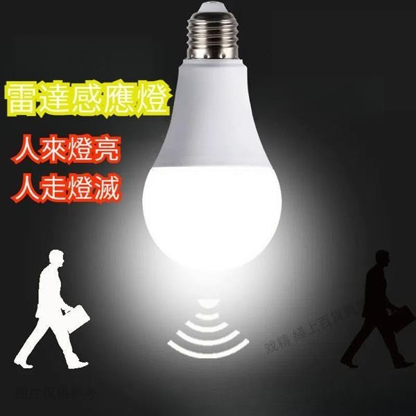 台灣發貨雷達感應燈泡 微波雷達人體感應燈泡12W 白光智能光控 人體感應燈泡 e27 E27 LED燈 節能燈