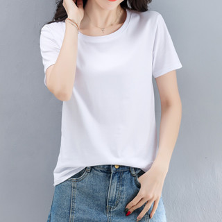 Ruby大尺碼女裝夏季純色寬松短袖T恤女2024新款圓領百搭打底衫韓版簡約休閑上衣