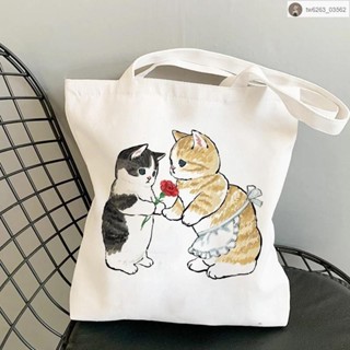 帆布包韓國 帆布包 拉鏈 帆布包 大容量 有拉鏈 Cute 通可愛貓咪印花手提包帆布包大容量