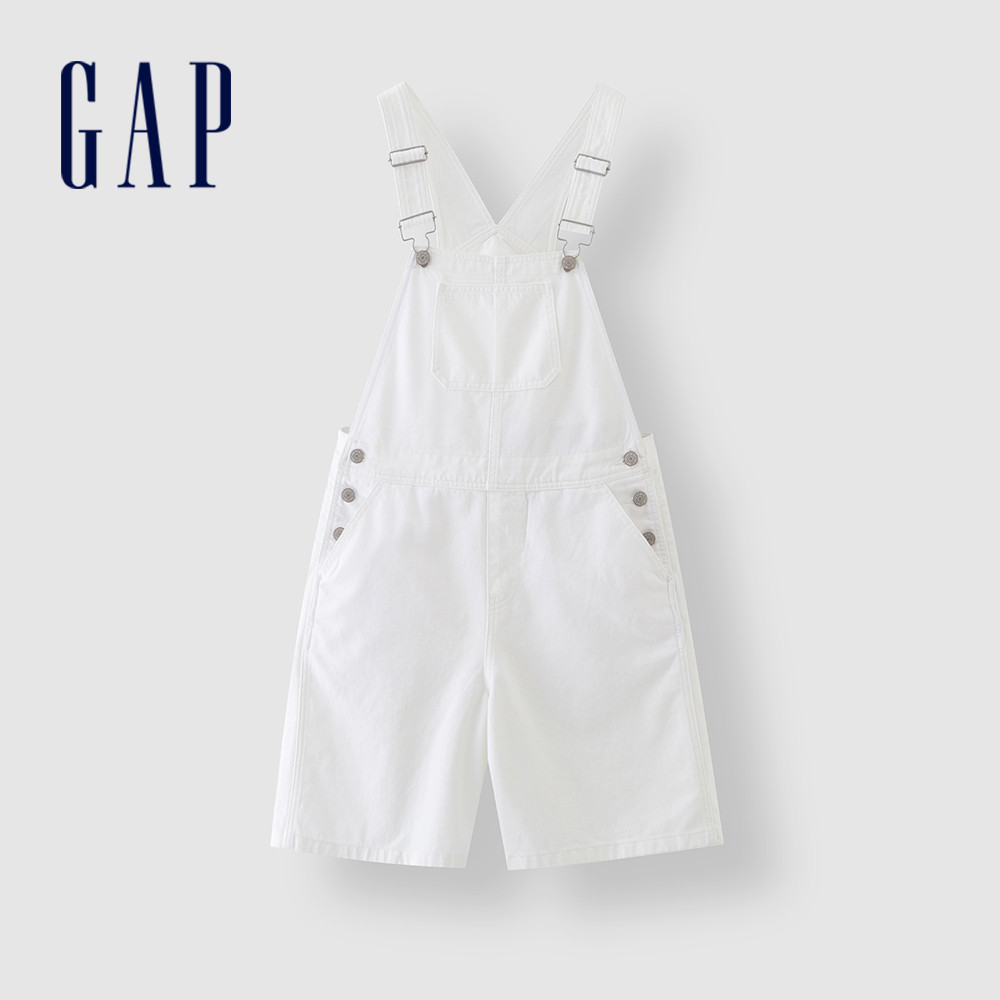 Gap 女裝 牛仔吊帶短褲-白色(465006)