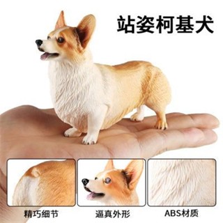✨熱賣新品✨兒童玩具實心模擬野生動物模型塑膠靜態柯基犬寵物狗車載場景擺件