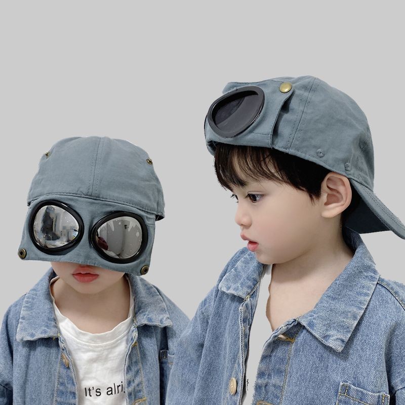 韓式童裝鋪 2020春秋夏男寶寶兒童帽子潮酷飛行員眼墨鏡繡字母鴨舌帽棒球帽韓