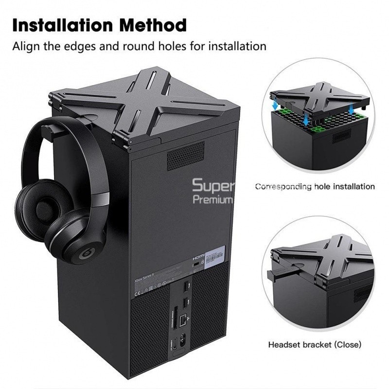 Xbox Series X主機散熱防塵蓋 XSX頭戴式耳機VR伸縮收納支架掛鈎 xbox主機防塵罩 黑色