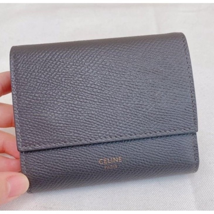 二手精品 CELINE 賽琳 小號 STRAP 灰色三折短夾 皮夾 錢包 卡包 零錢包 10B573BEL