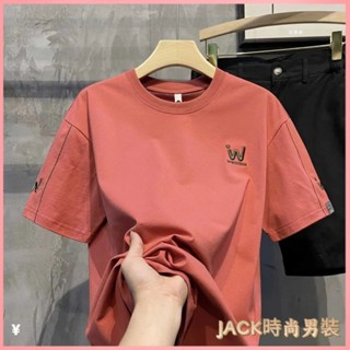 JACK 大尺碼男裝 T恤 短袖T恤 休閒上衣 韓版t恤 夏季新款圓領潮流ins風半袖T恤時尚百搭刺繡休閒修身純棉打底衫