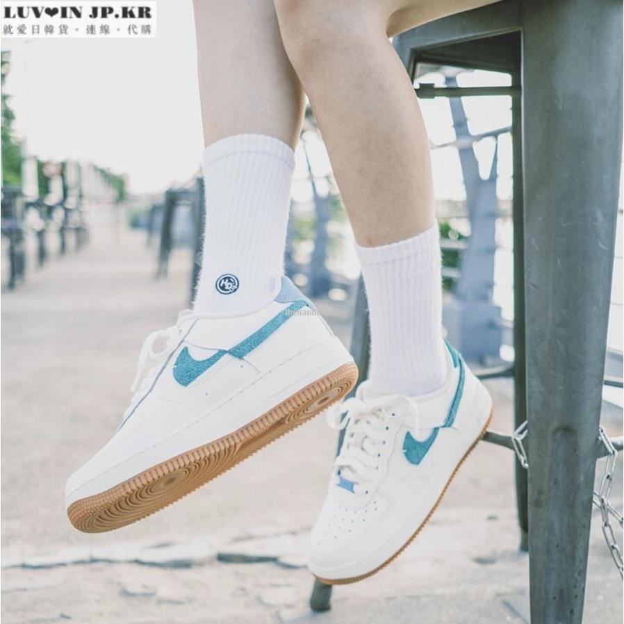 【日韓連線】Nike Air Force 1 藍綠 斷勾 鴛鴦 麂皮拼接 休閒百搭板鞋BV0740-100女鞋