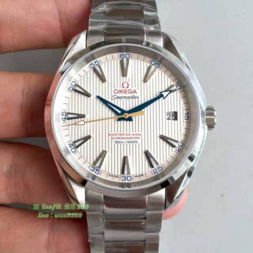 Omega 歐米茄 Seamaster 150m白殼白面藍數字藍指針鋼帶 男士商務機械錶