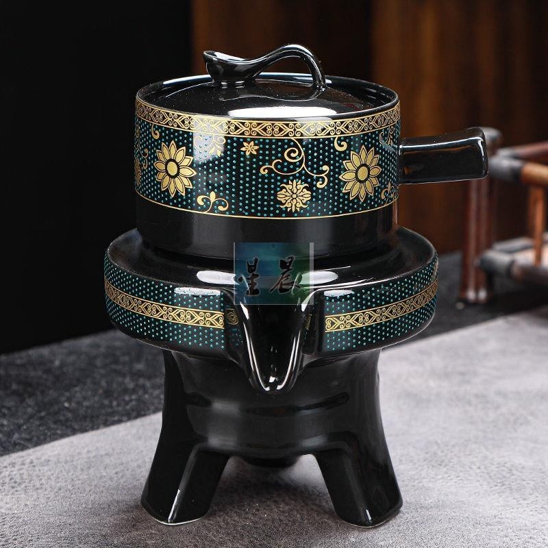 台灣 熱買陸羽茶具單個懶人石磨茶具單個旋轉出水功夫茶壺復古時來運轉自動沖泡茶器