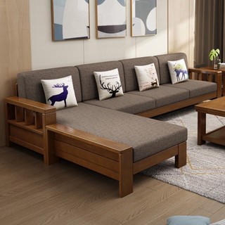 含運中式現代實木沙發組閤橡膠木經濟型簡約客廳貴妃傢具小戶型木沙發J4
