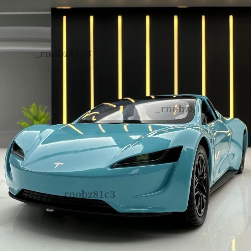 優品🚐敞篷模型車 1：24 特斯拉 Tesla Roadster 聲光 回力車玩具 金屬壓鑄模型車 油電車 新能源 擺